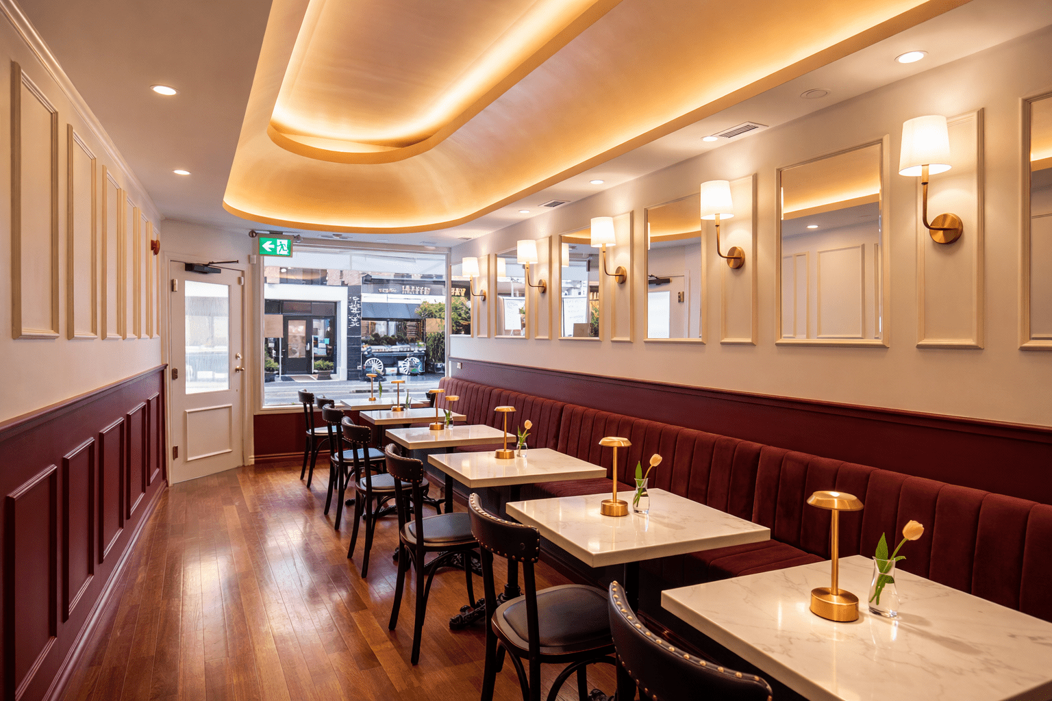 A Cote Restaurant Toronto interior construction showing detailed millwork, wine displays, bar area, and upscale dining finishes completed by GTA General Contractors