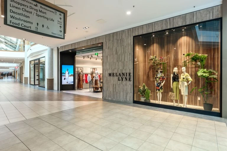 Front of Newly Built Retail Store for Melanie Lyne located in Burlington, ON at Mapleview Mall