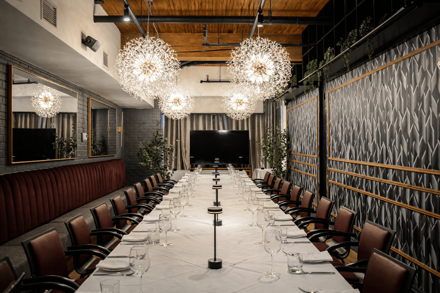 Upscale restaurant construction in Toronto GTA by GTA General Contractors showcasing custom millwork, bar area, dining seating, and luxury hospitality interior design.