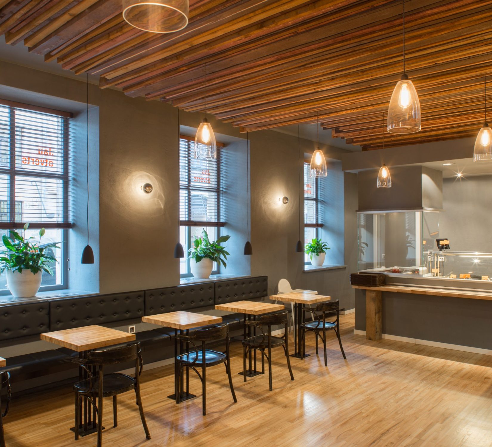 Interior of restaurant. Wooden design. Interior of restaurant. Wooden design.